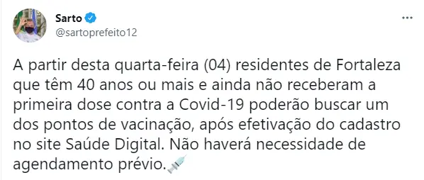 Print da fala do Sarto