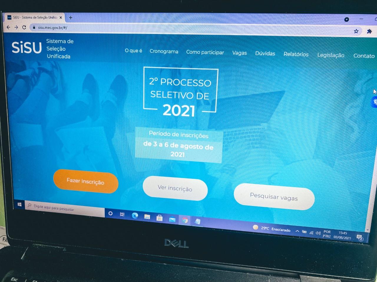 Site de inscrição para o Sisu 2021/2