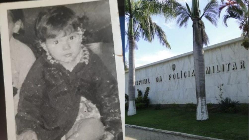 Montagem com foto de Cecília, criança desaparecida, e hospital em que Clarinha está internada