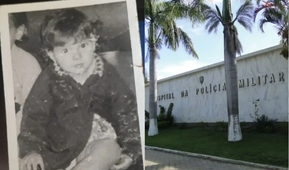 Montagem com foto de Cecília, criança desaparecida, e hospital em que Clarinha está internada