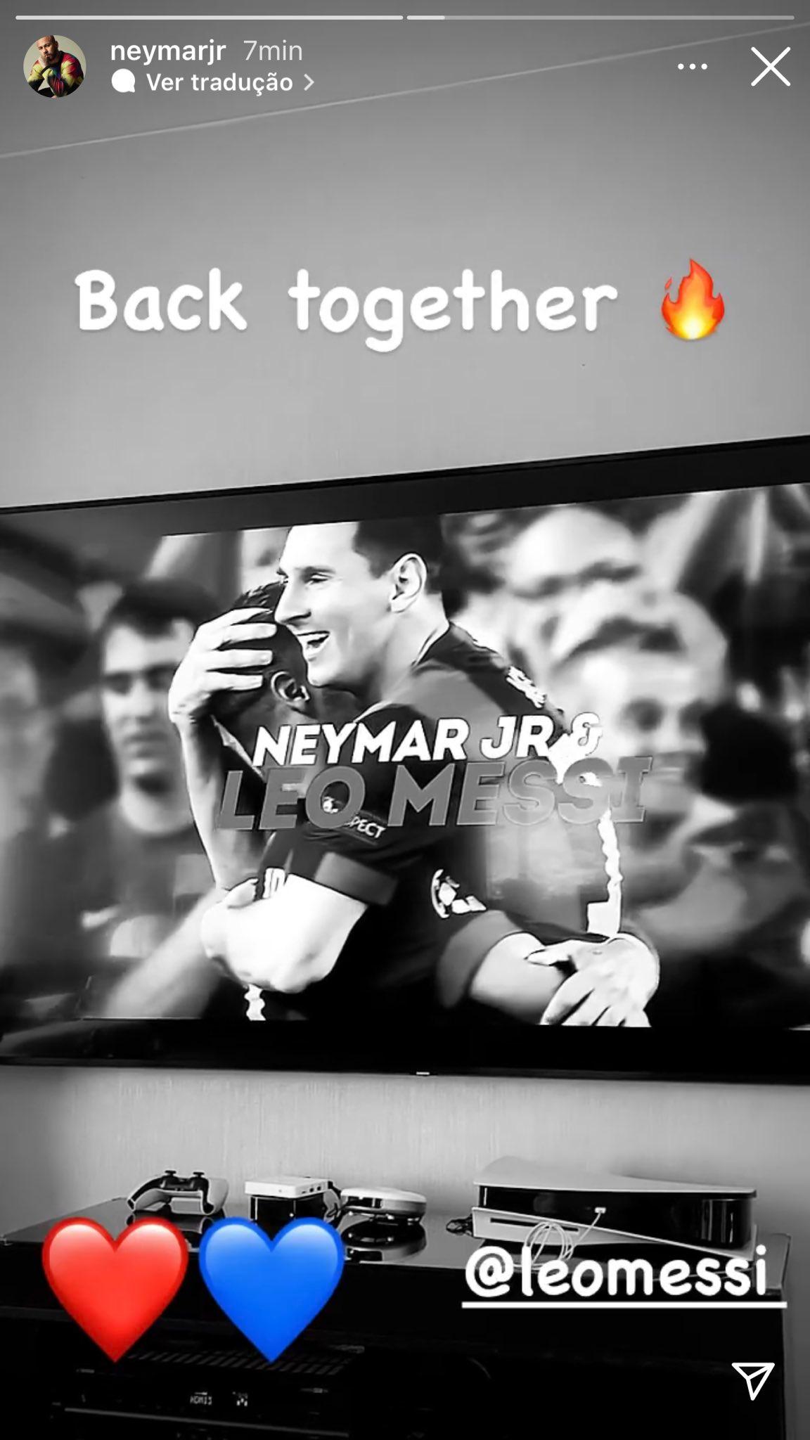 Neymar comemora chegada de Messi