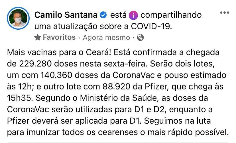 Imunizantes serão usados para aplicação de D1 e D2