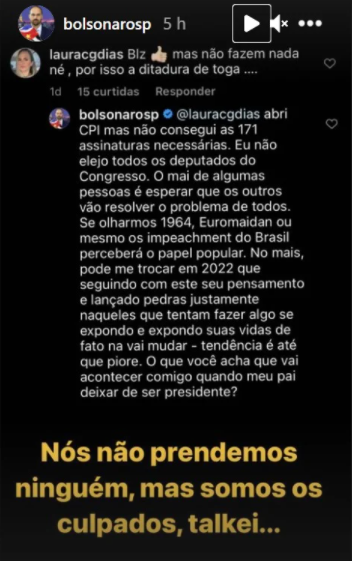 Eduardo Bolsonaro responde seguidora do Instagram sobre CPI das Urnas Eletrônicas