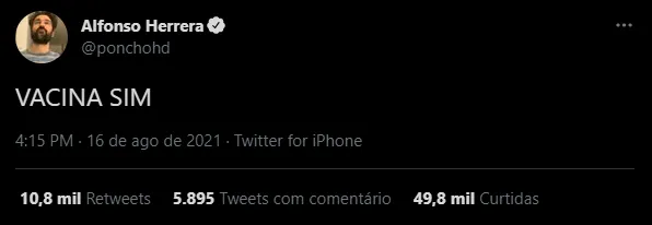 Alfonso publicou apoio à vacinação contra a Covid-19 em português