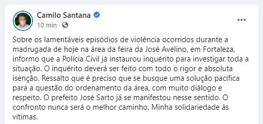 Governador Camilo Santana lamenta episódio