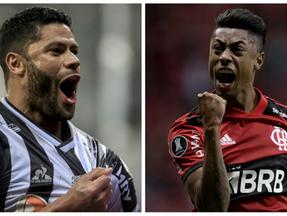 Montagem com fotos de atletas do Atlético-MG e do Flamengo