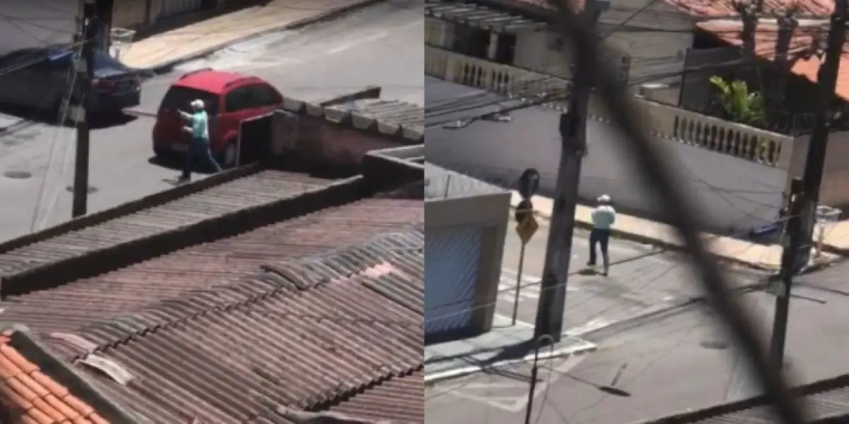 Trecho de vídeo onde homem aparece atirando contra vítima de assalto