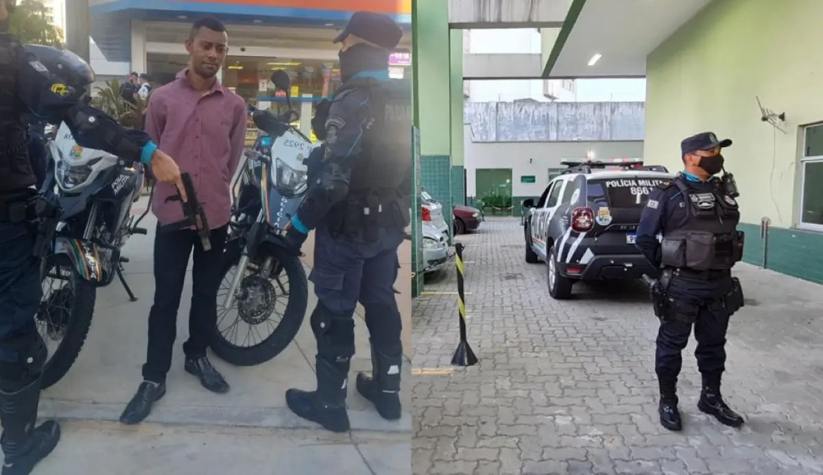 momento em que homem é preso após manter funcionárias de farmácia reféns em fortaleza