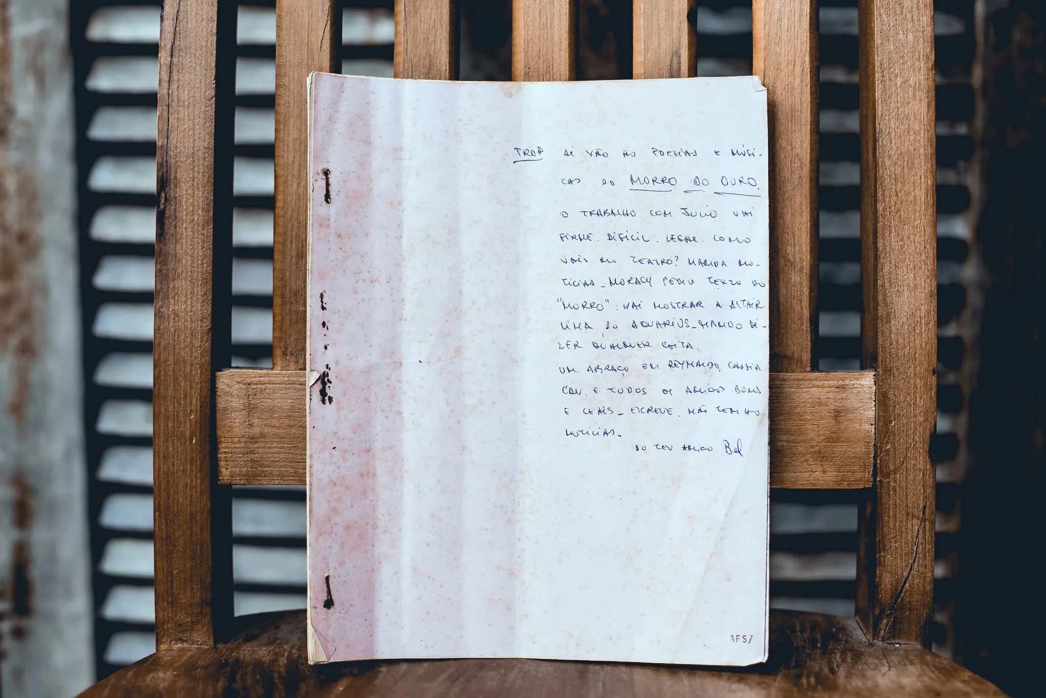 Carta de Belchior com a trilha da peça 