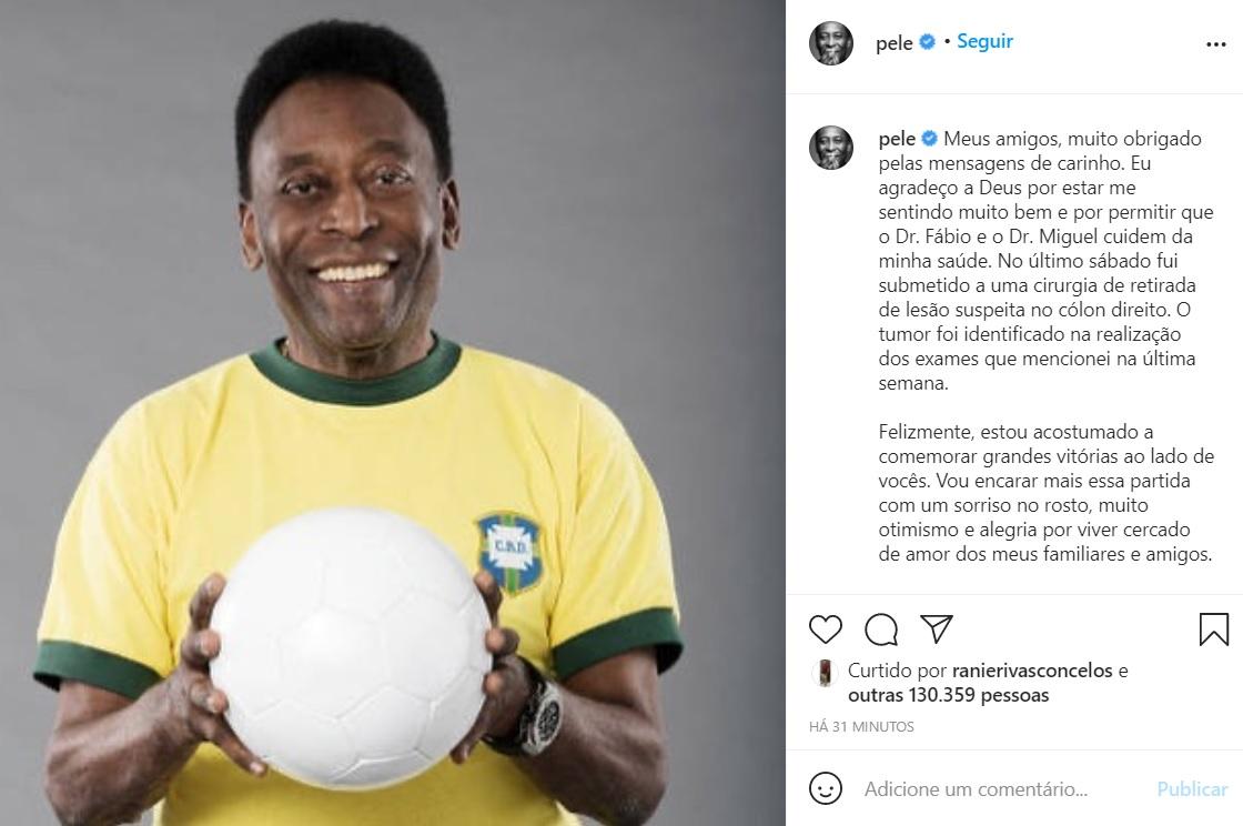 Postagem da equipe de Pelé postado em rede social