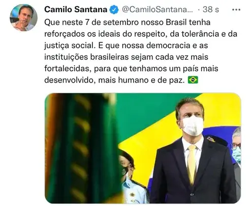 Camilo Santana volta a se manifestar sobre tensões políticas e sociais que marcam este 7 de setembro