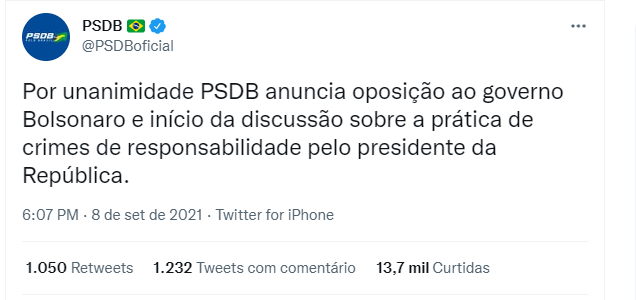 Print da publicação do PSB no Twitter