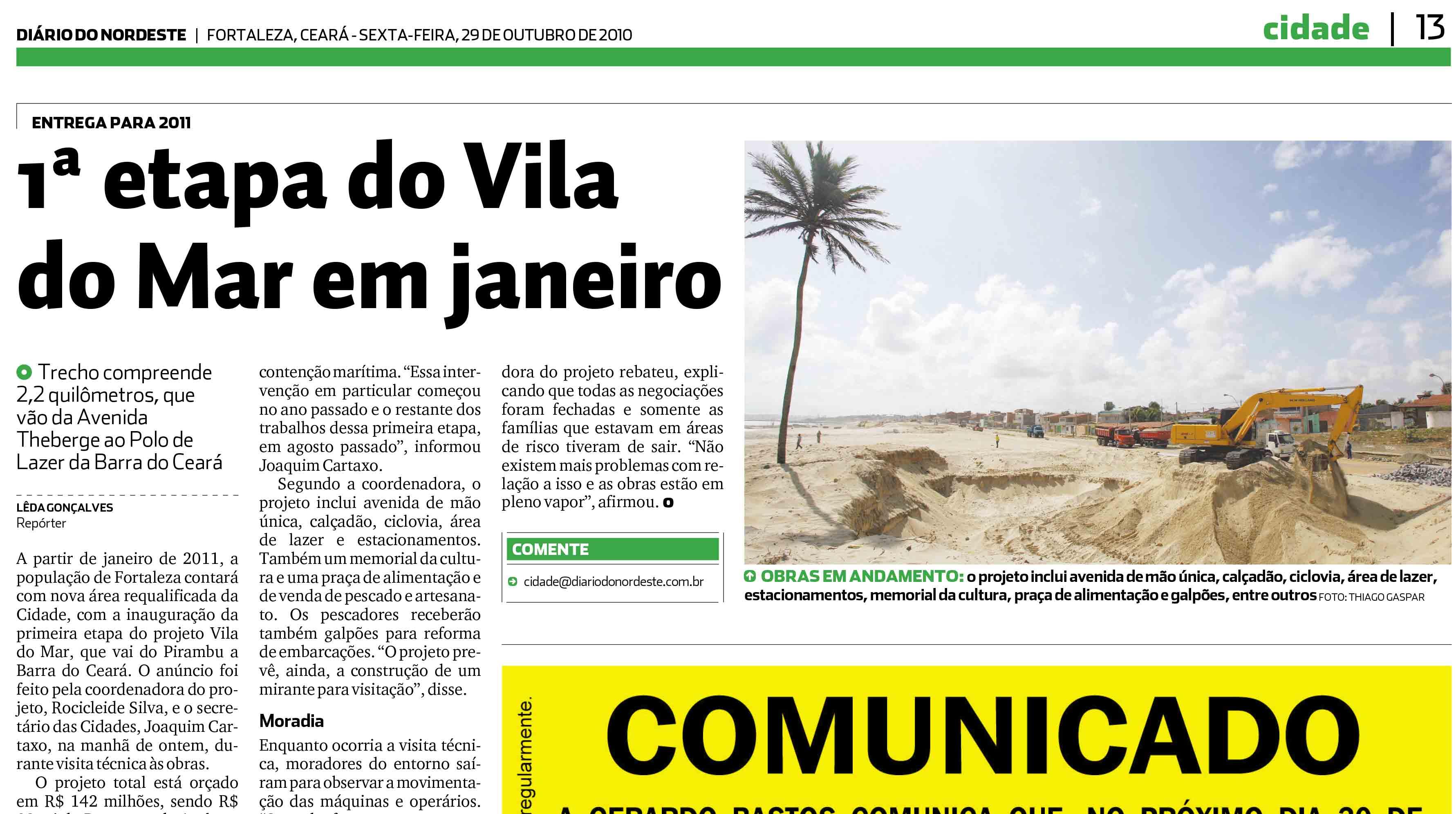 Anúncio em jornal do início da obra do projeto Vila do Mar, em Fortaleza