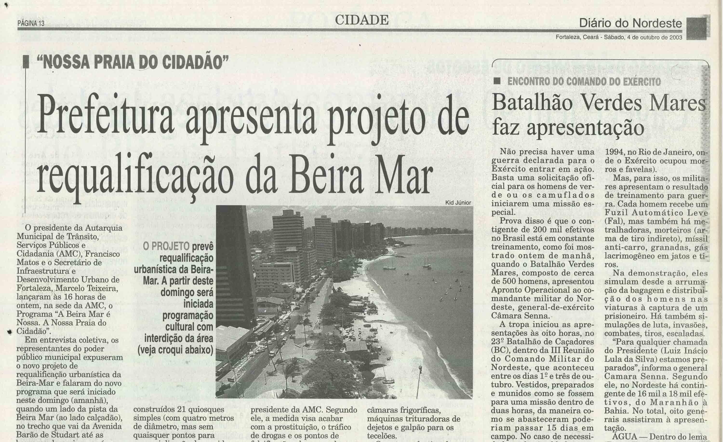 Anúncio em jornal de requalificação na Beira Mar, em Fortaleza