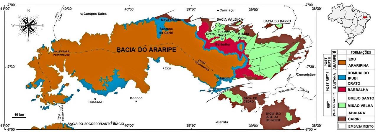 Mapa geológico  da Bacia Sedimentar do Araripe