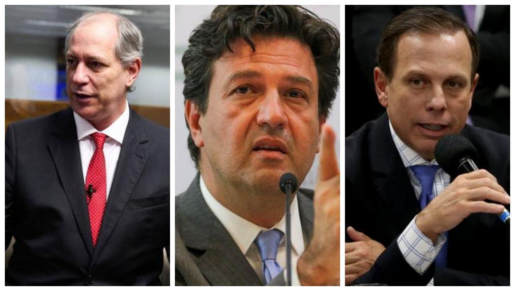 Montagem com as imagens de Ciro Gomes, Luiz Henrique Mandetta e João Dória