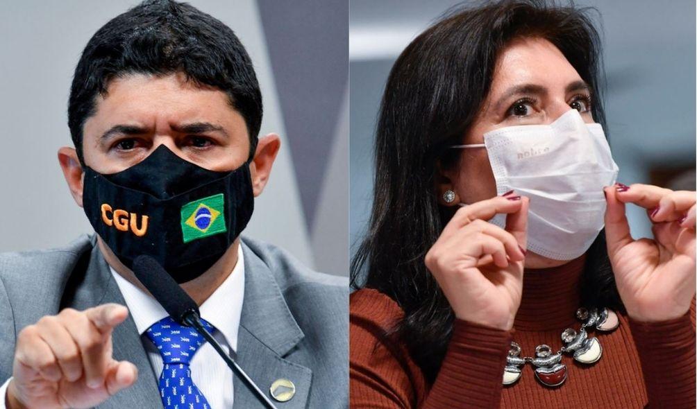 Montagem com fotos de Wagner Rosário (à esquerda) e Simone Tebet (à direita), ambos na CPI da Covid