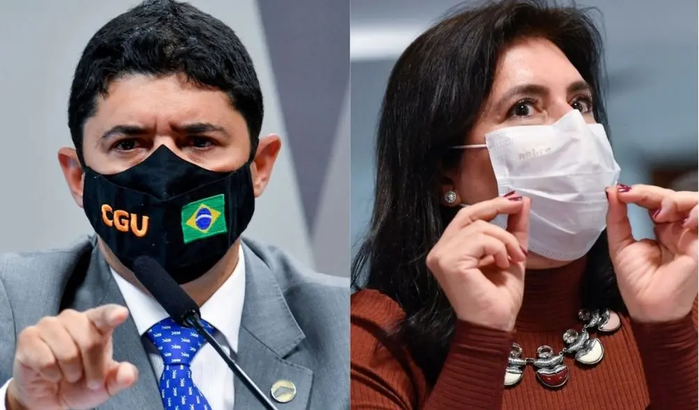 Montagem com fotos de Wagner Rosário (à esquerda) e Simone Tebet (à direita), ambos na CPI da Covid