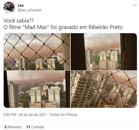 Print de tweet com fotos de Ribeirão Preto nesta tarde