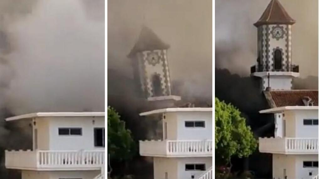 Torre de igreja colapsou após entrar em contato com lava do vulcão Cumbre Vieja.