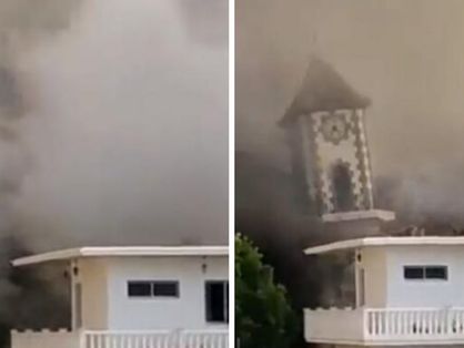 Torre de igreja colapsou após entrar em contato com lava do vulcão Cumbre Vieja.