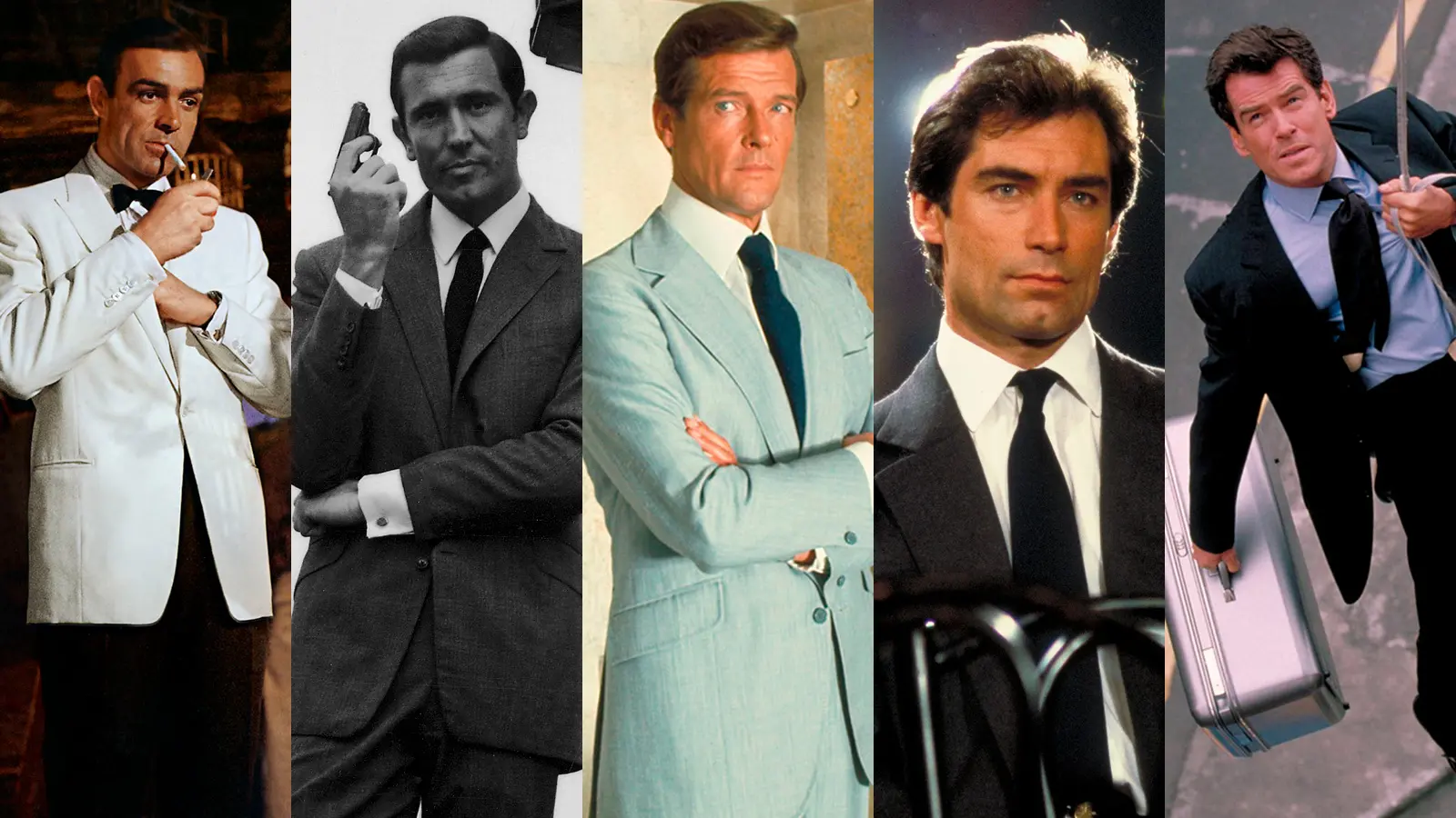 Sean Connery (1930-2020), George Lazenby, Roger Moore (1927-2017), Timothy Dalton e Pierce Brosnan