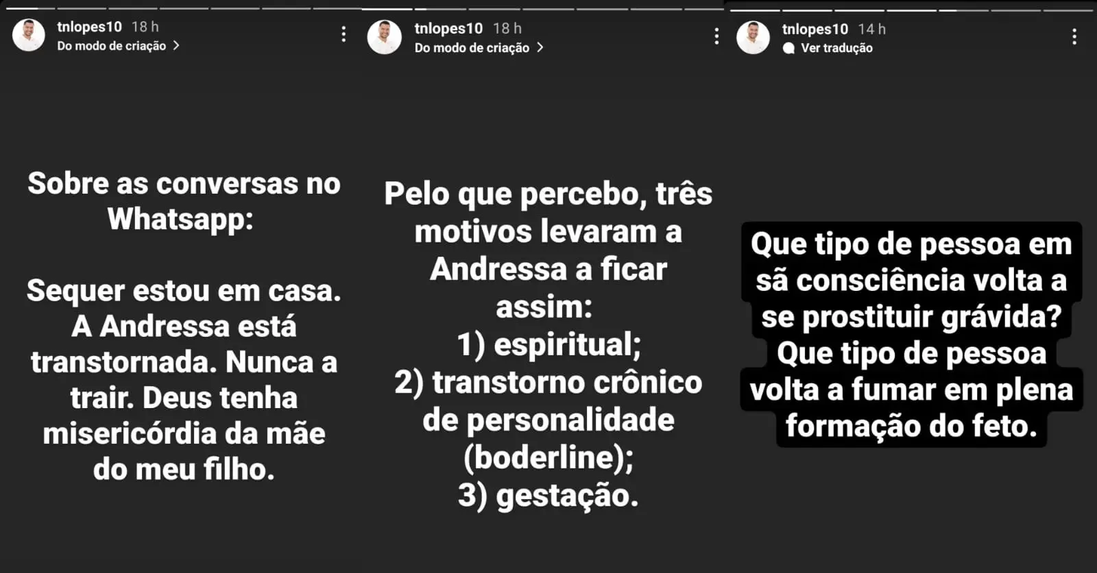 Postagens de Thiago Lopes em rede social