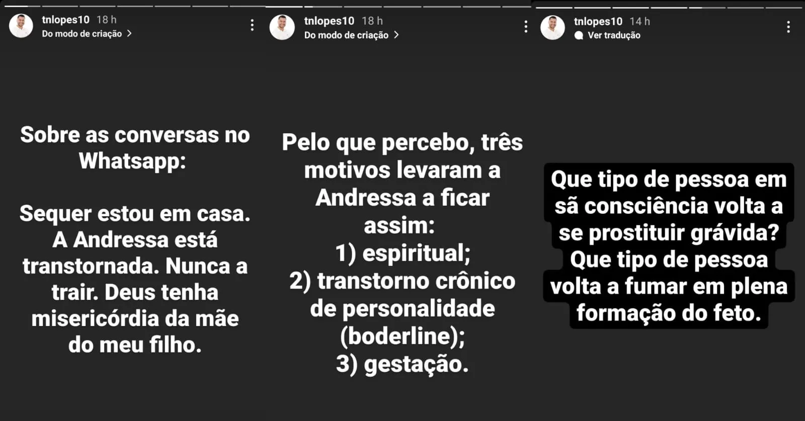 Postagens de Thiago Lopes em rede social