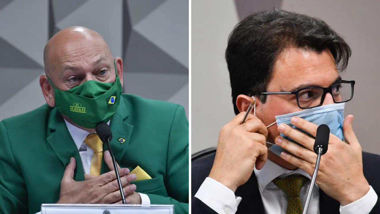 Empresários Luciano Hang e de Otávio Fakhoury durante depoimento na CPI da Covid