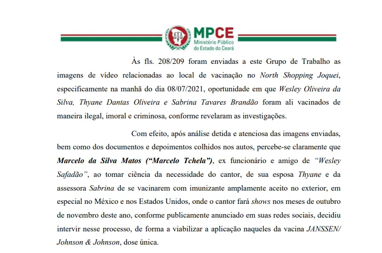 Despacho detalha análise feita por promotores quanto às irregularidades na vacinação do trio