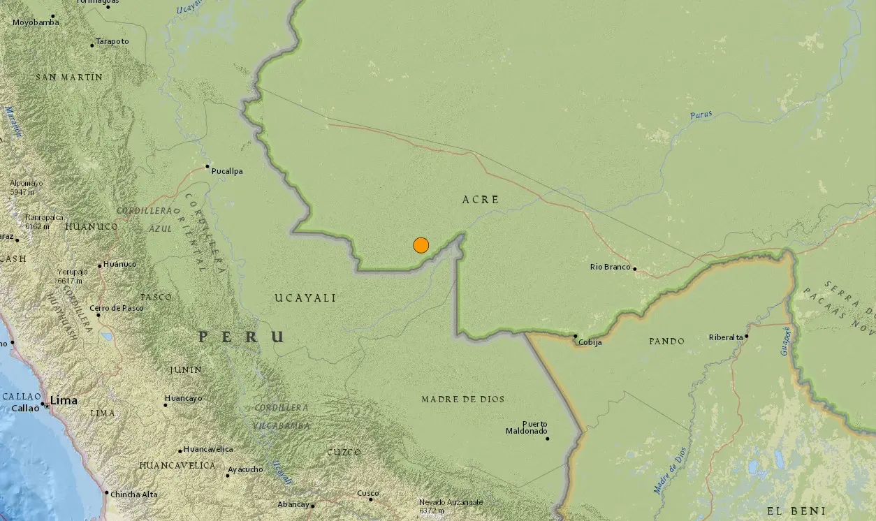 Ponto em laranja é o local do tremor registrado