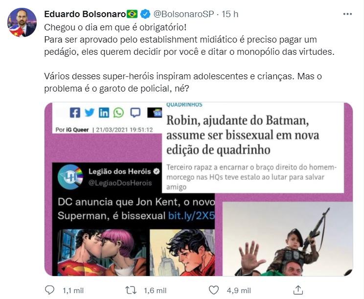 Postagem de Eduardo Bolsonaro sobre personagem da DC Comics