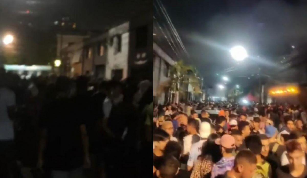 Prints de vídeos que mostram aglomeração em rua do bairro Benfica