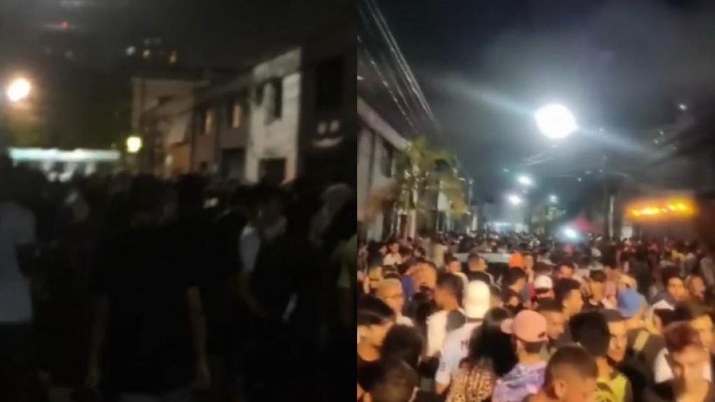 Prints de vídeos que mostram aglomeração em rua do bairro Benfica