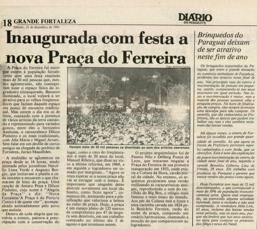 Juraci reformou a Praça do Ferreira durante seu mandato