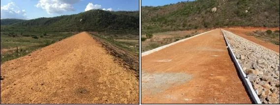 Fotos antes e após obra de recuperação na barragem Madeiro