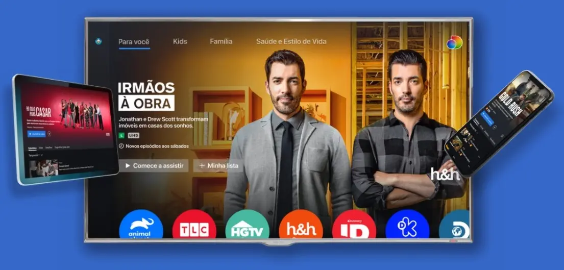 A imagem mostra como deve ser a página inicial da plataforma de streaming discovery+.