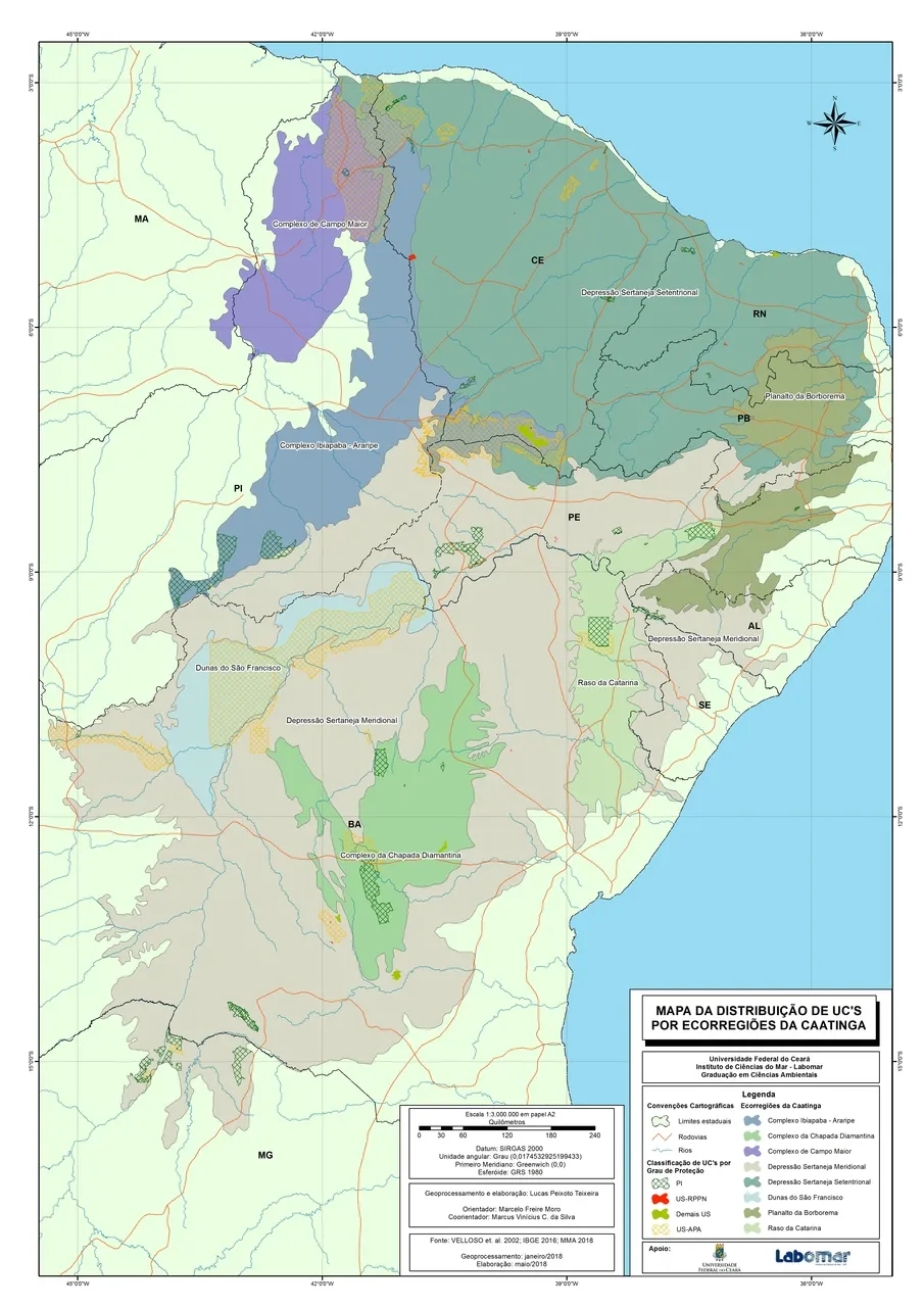 Mapa mostra divisões da Caatinga faz parte do estudo realizado
