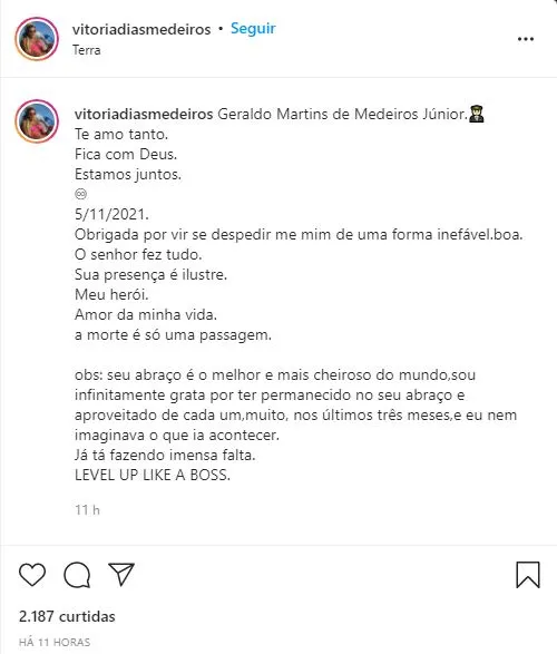 Vitória homenageou o pai nas redes sociais: 