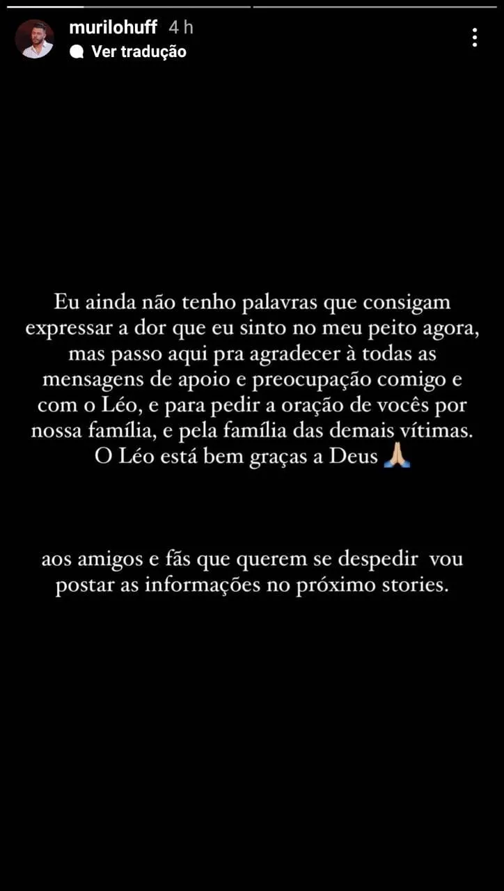 Murilo Huff faz postagem nas redes sociais sobre acidente com Marília Mendonça