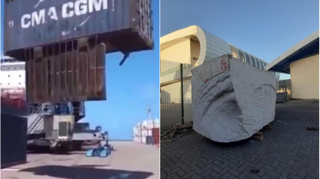 Bloco de granito de 30 toneladas despenca de contêiner em porto de Fortaleza