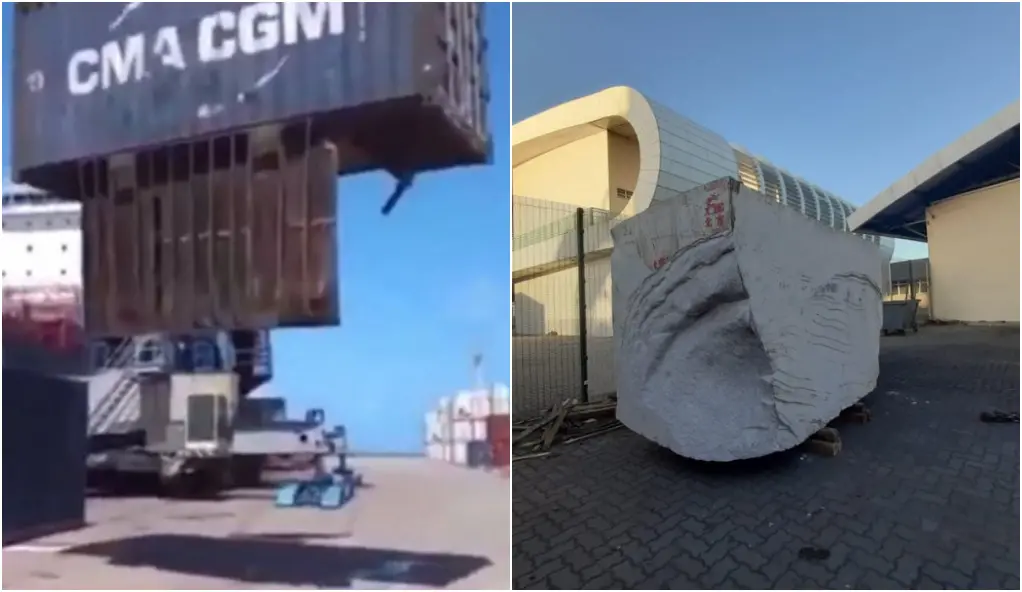 Bloco de granito de 30 toneladas despenca de contêiner em porto de Fortaleza