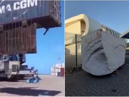 Bloco de granito de 30 toneladas despenca de contêiner em porto de Fortaleza