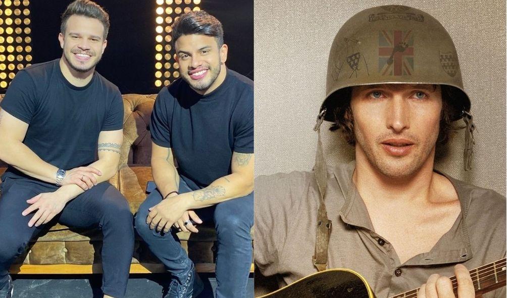 Montagem com fotos de Ávine Vinny e Matheus Fernandes (à esquerda) e James Blunt (à direita)