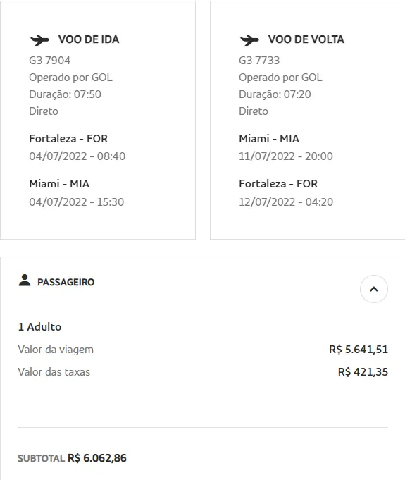 Passagens para voo direto entre Fortaleza e Miami estão custando pelo menos R$ 6.062,86.