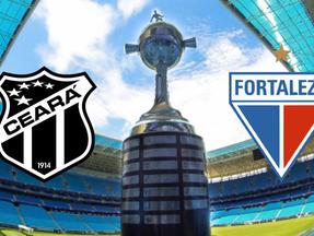 Taça da Libertadores e escudos de Ceará e Fortaleza