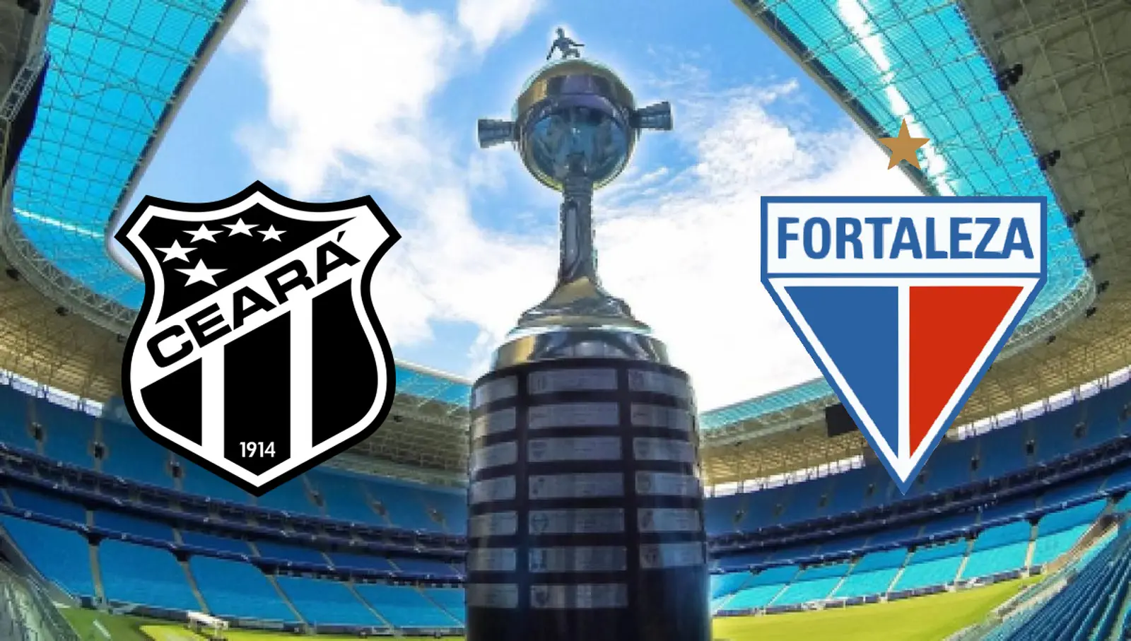 Taça da Libertadores e escudos de Ceará e Fortaleza