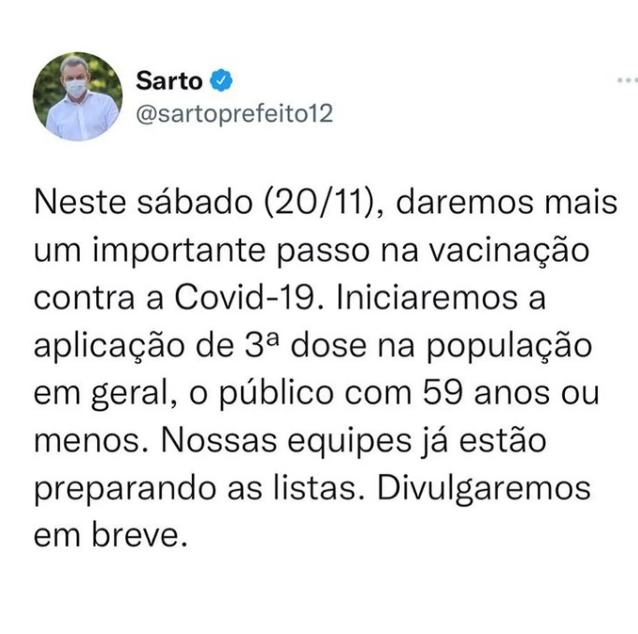 Sarto divulgou a novidade nas redes sociais