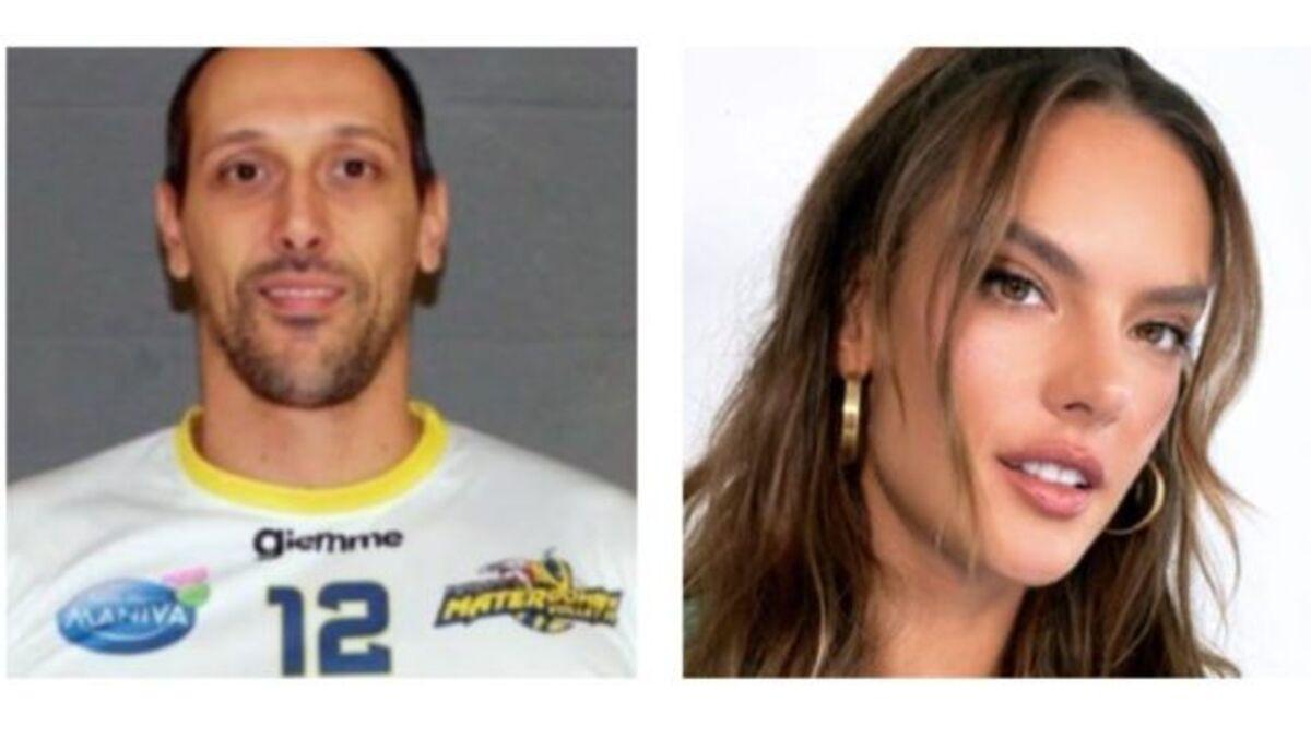 Alessandra Ambrósio e jogador em montagem