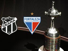 Taça da Libertadores e escudos de Ceará e Fortaleza